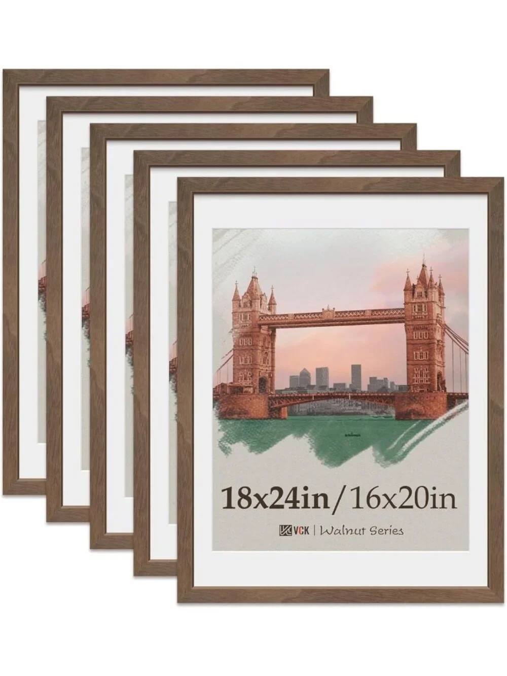 Natural Wood Grain Poster Frame Set of 5, Fits 16x20 with Mat or 18x24 Without